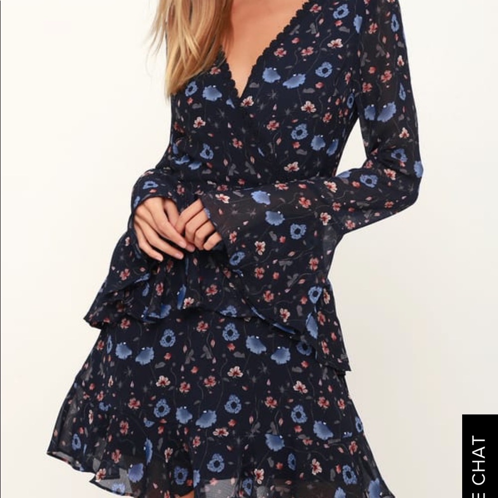 Lulu’s blue floral ruffled dress. Size small